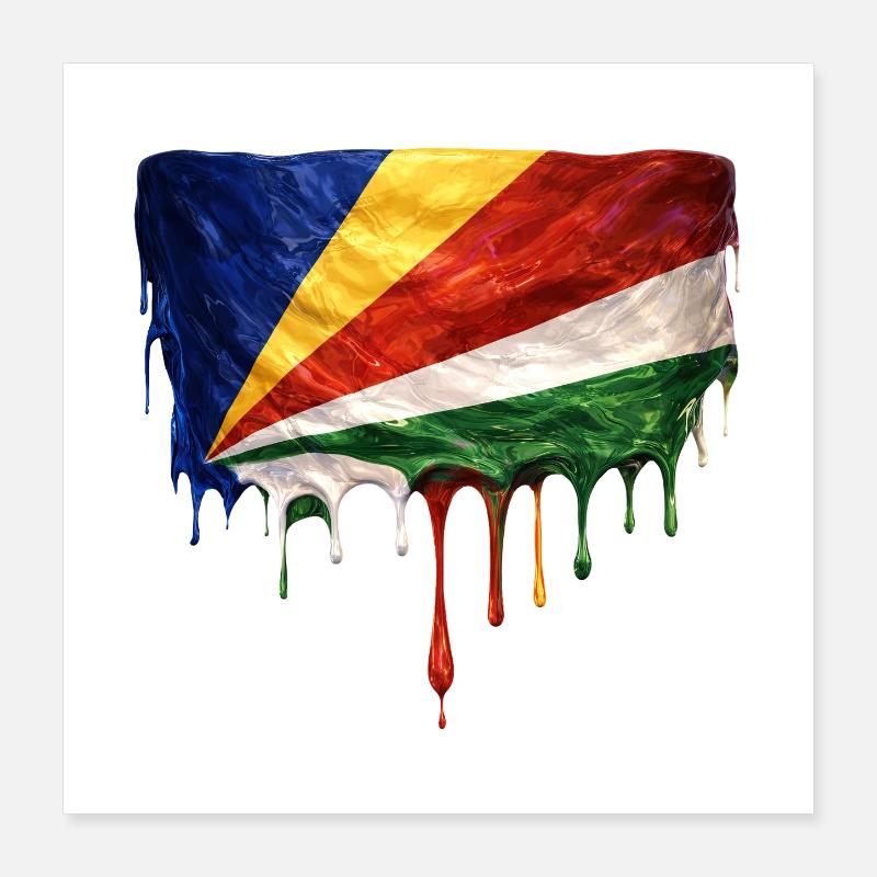 Seychelles Flag Drop Art Poster 16" x 16" (40x40 cm)