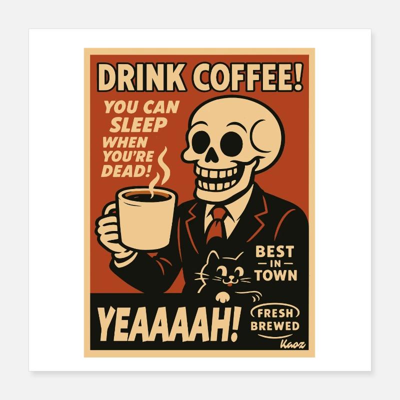 Affiche rétro de Coffee Skull Poster 40 x 40 cm