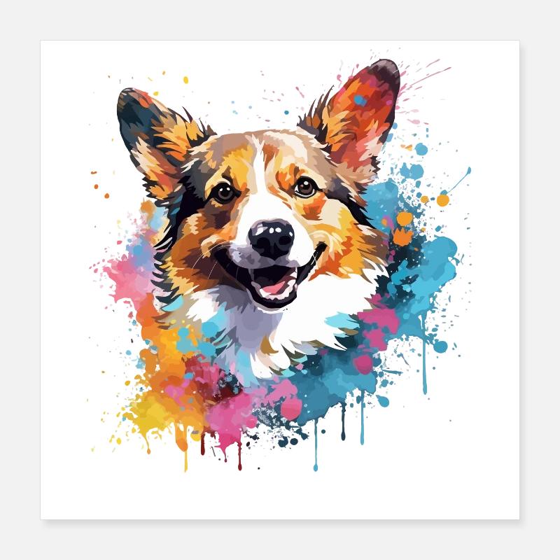 Art éclaboussé de chien corgi gallois de Pembroke coloré Poster 40 x 40 cm