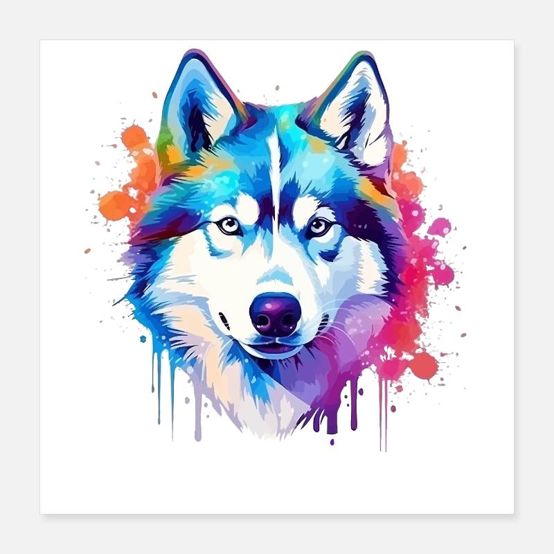 Bunte Husky-Hunde-Splash-Art Poster 40x40 cm