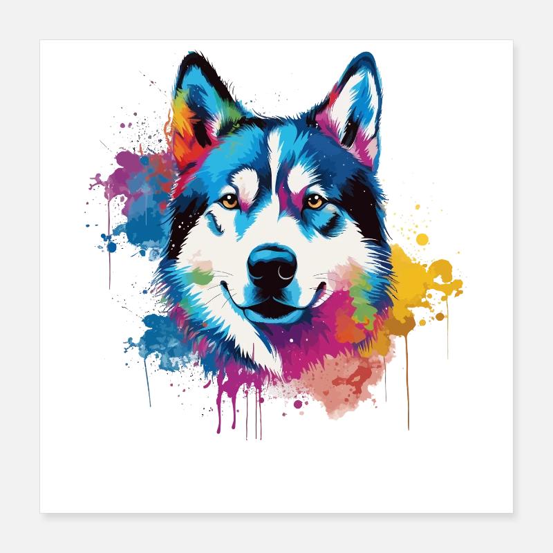 Bunter Husky Splash Art Hund Poster 40x40 cm