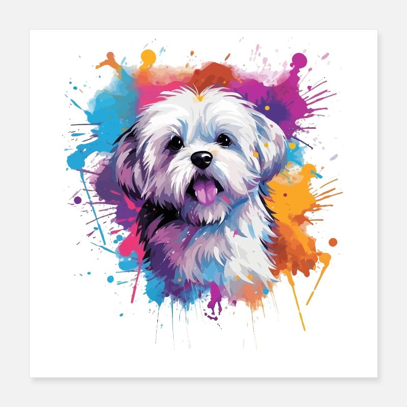 Chien maltais coloré à l’œuvre éclaboussée Poster 40 x 40 cm