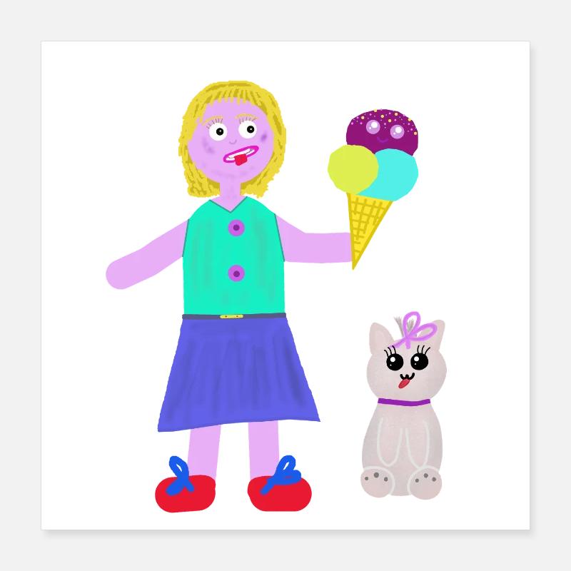 Eiscreme-Mädchen Eiscreme Eiswaffel Eis Poster 40x40 cm