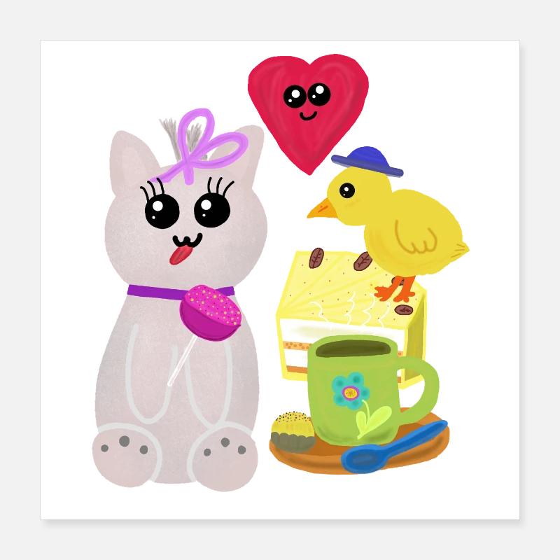 Cat Cake Chick Kids Cat Cake Poster 16" x 16" (40x40 cm)