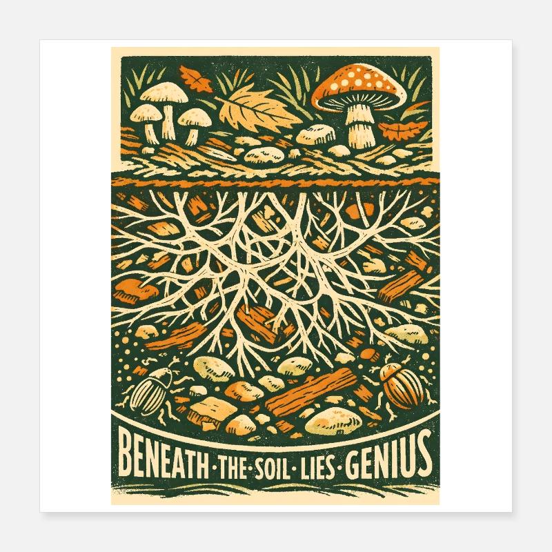 Génie souterrain | Mycologie du mycélium Poster 40 x 40 cm
