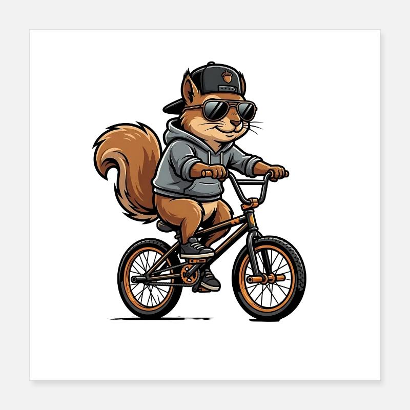 Cooles BMX Eichhörnchen mit Cap und Hoodie Poster 40x40 cm
