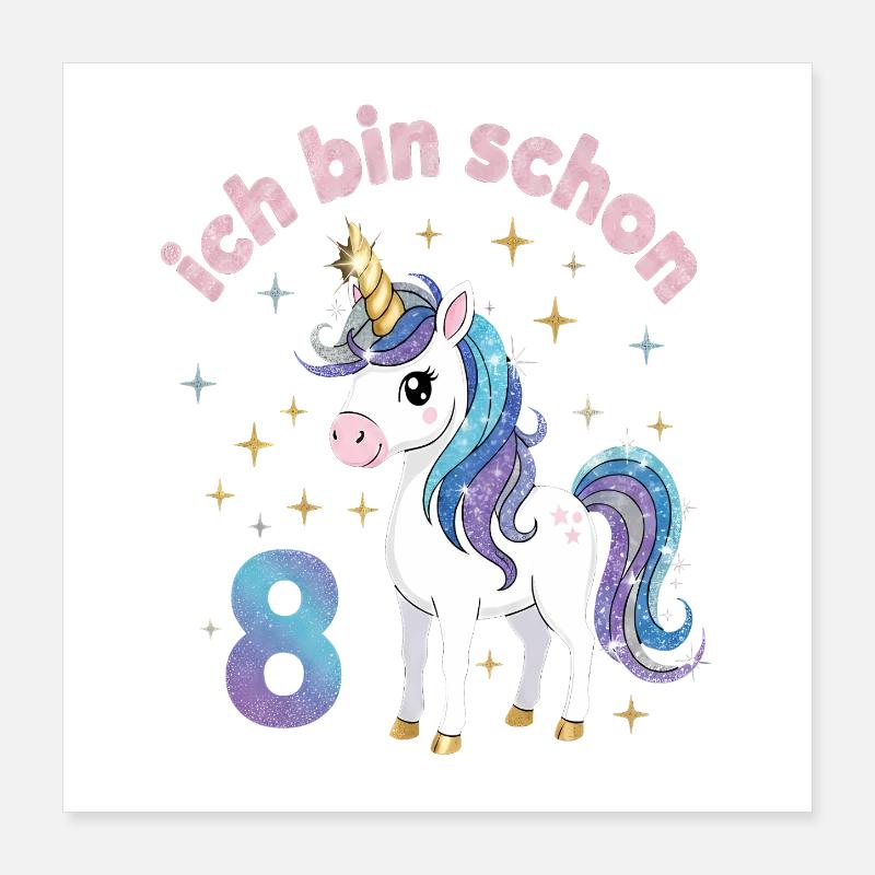 8. Geburtstag Einhorn Mädchen Ich bin schon 8 Poster 40x40 cm