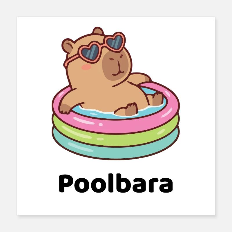 Bärchen/Capybara im Planschring mit Sonnenbrille Poster 40x40 cm
