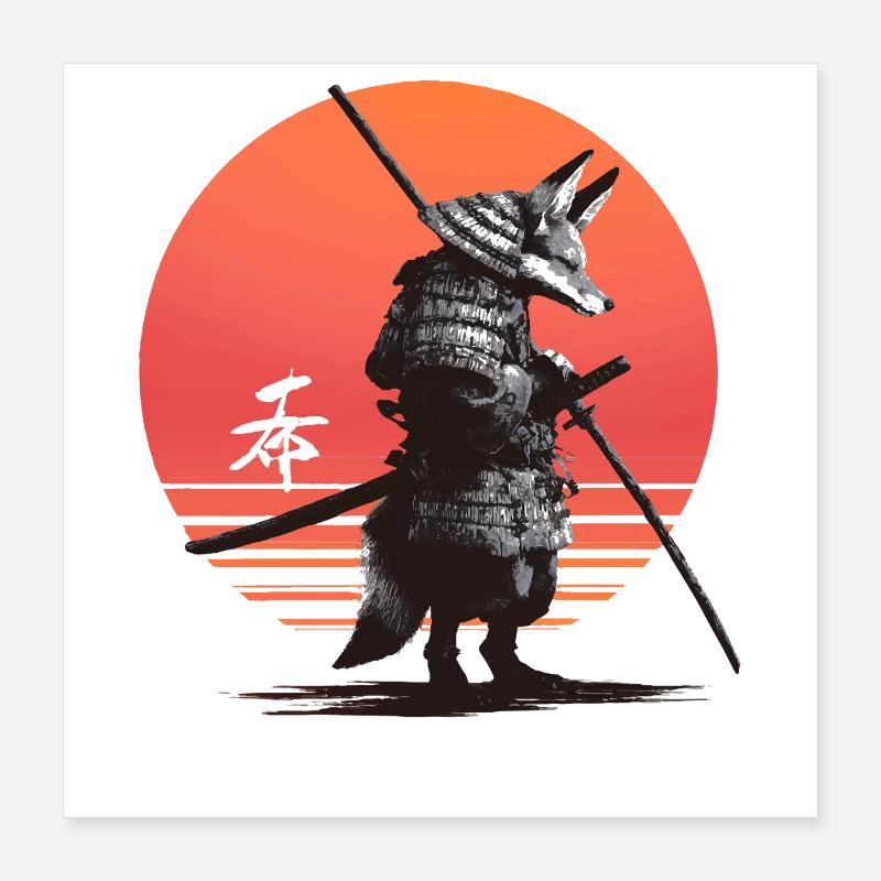 Samurai Fox Warrior at Sunset Poster 16" x 16" (40x40 cm)