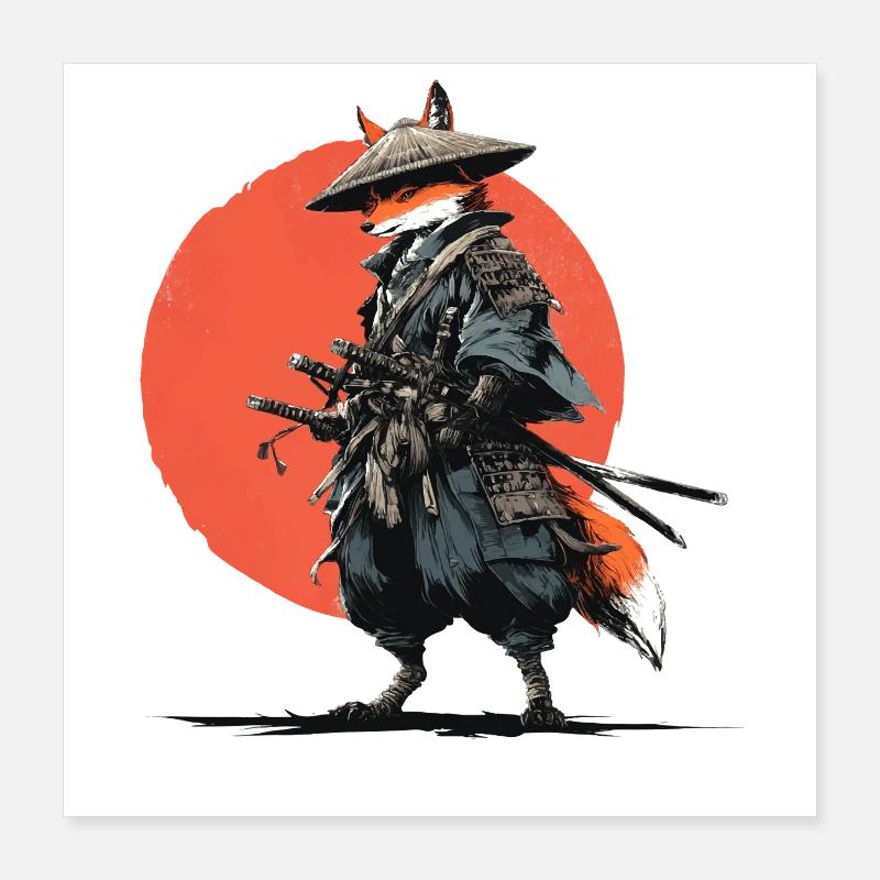Fuchs-Samurai unter Ember Sun Poster 40x40 cm
