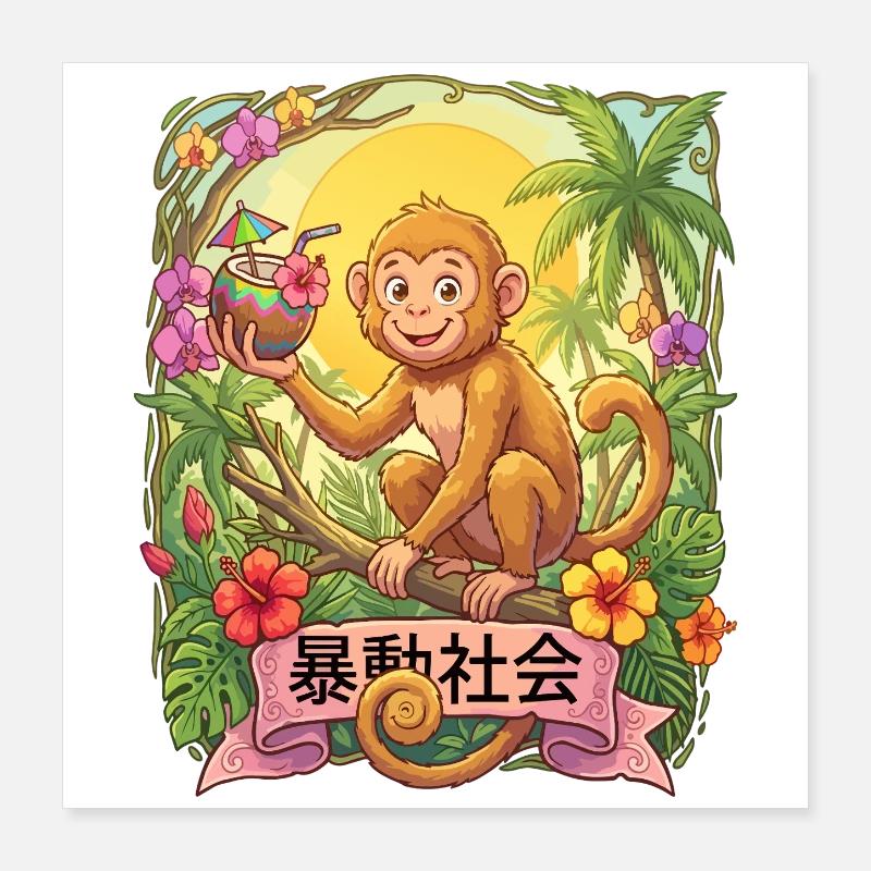 Tropical Monkey Sip on Paradise Poster 16" x 16" (40x40 cm)