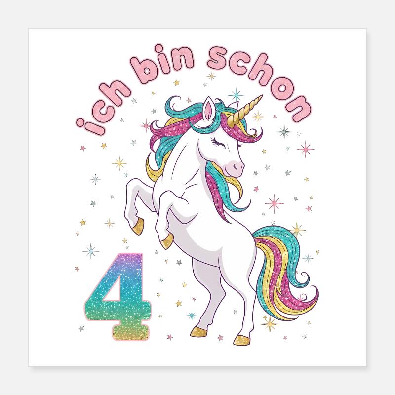 4. Geburtstag Einhorn Mädchen Ich bin schon 4 Poster 40x40 cm