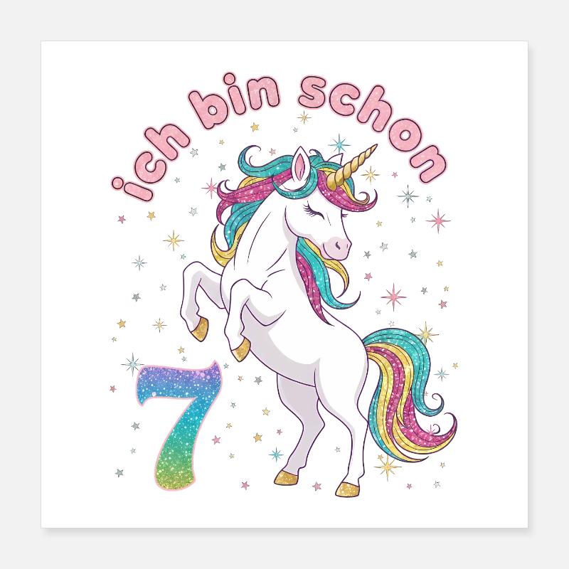 7. Geburtstag Einhorn Mädchen Ich bin schon 7 Poster 40x40 cm