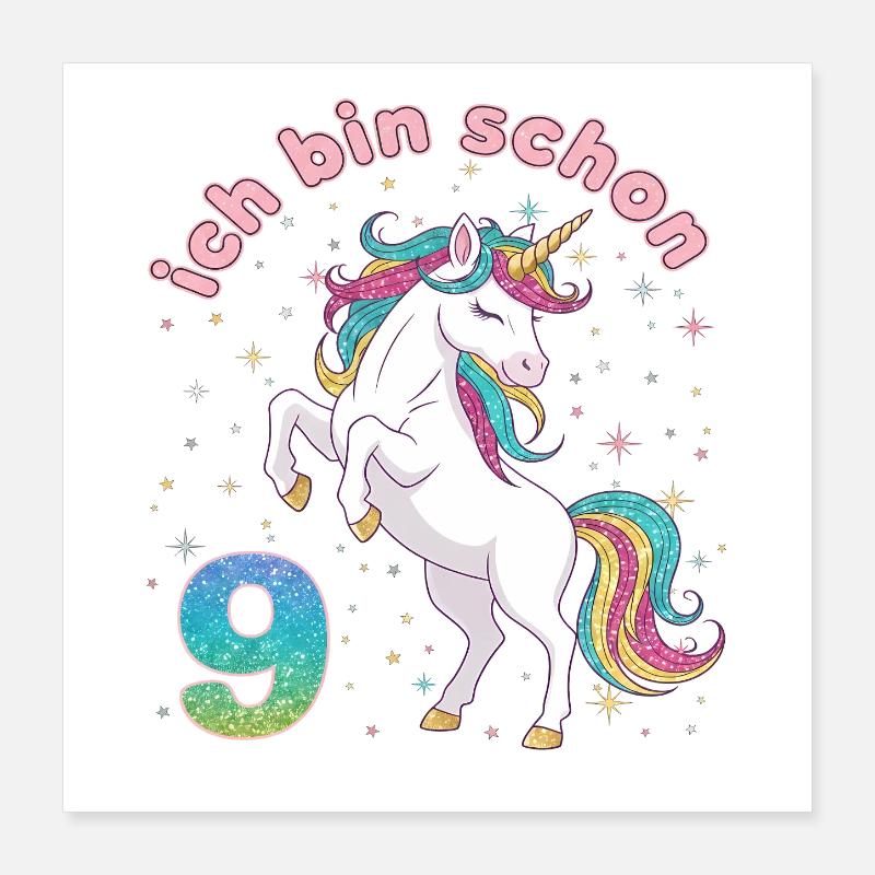 9. Geburtstag Einhorn Mädchen Ich bin schon 9 Poster 40x40 cm