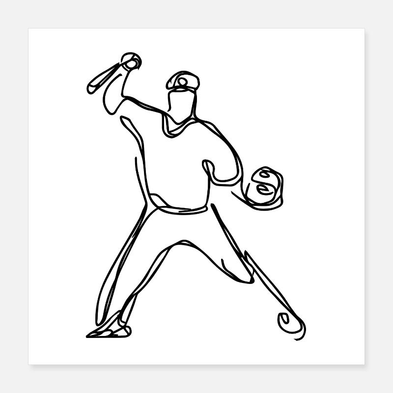 Baseball Player Drawing Poster 16" x 16" (40x40 cm)