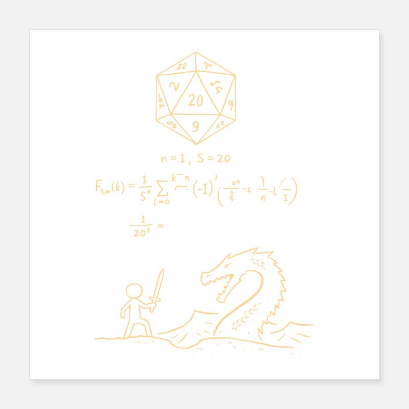 D20 Dice Probability Shirt RPG Nerd Math Fantasy Poster 40 x 40 cm