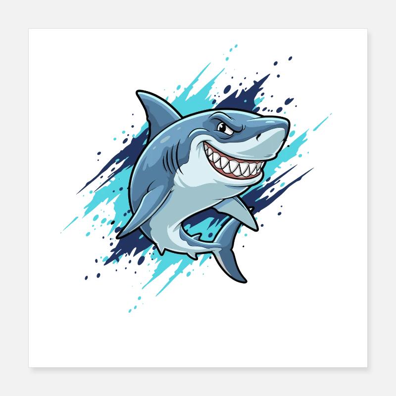Style Splash de Requin de dessin animé Poster 40 x 40 cm