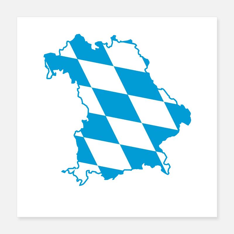 Bavaria map with blue and white diamond pattern Poster 16" x 16" (40x40 cm)
