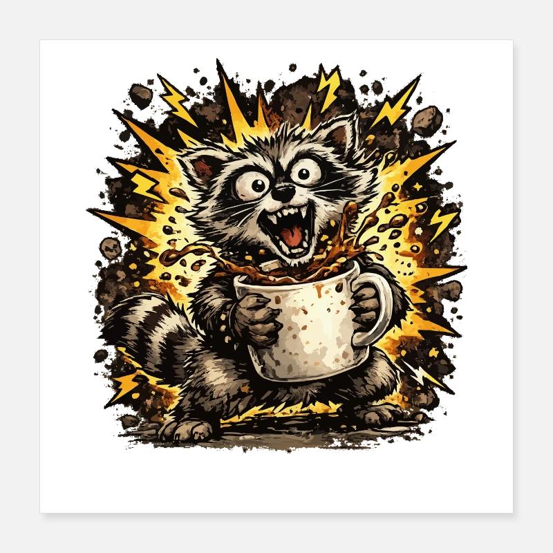 Kaffeekratzender Waschbär Poster 40x40 cm