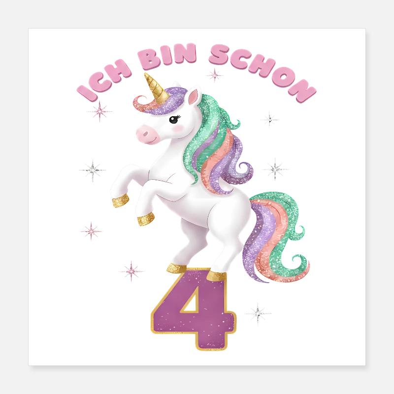 5. Geburtstag Einhorn Mädchen Ich bin schon 5 Poster 40x40 cm