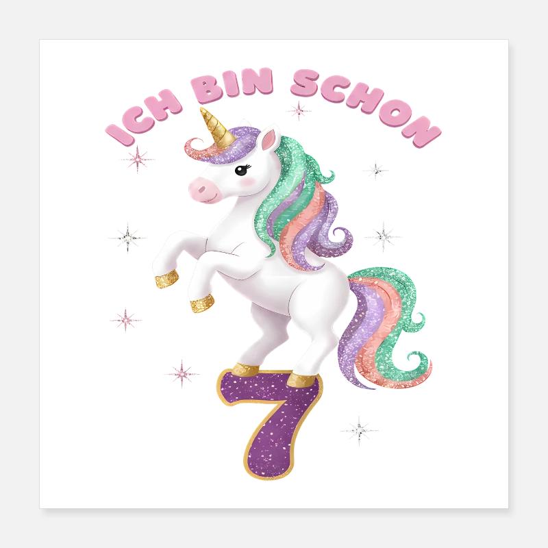 7. Geburtstag Einhorn Mädchen Ich bin schon 7 Poster 40x40 cm