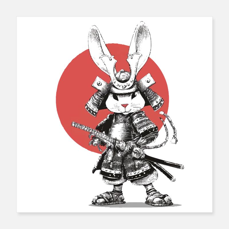 Samouraï Lapin en armure avec un katana Poster 40 x 40 cm