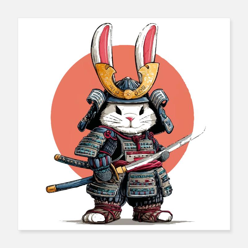 Guerrier Samouraï Lapin Poster 40 x 40 cm