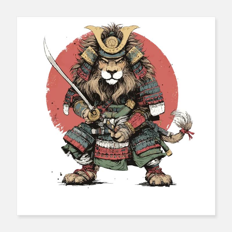 Samurai-Löwe in Rüstung Poster 40x40 cm