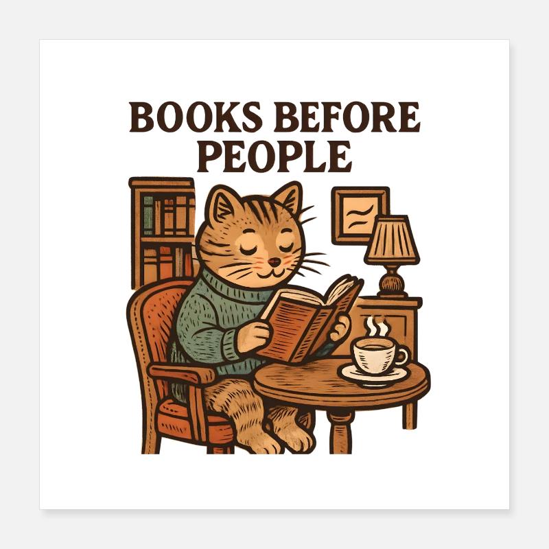 Livres devant les gens – lecture de chat Poster 40 x 40 cm