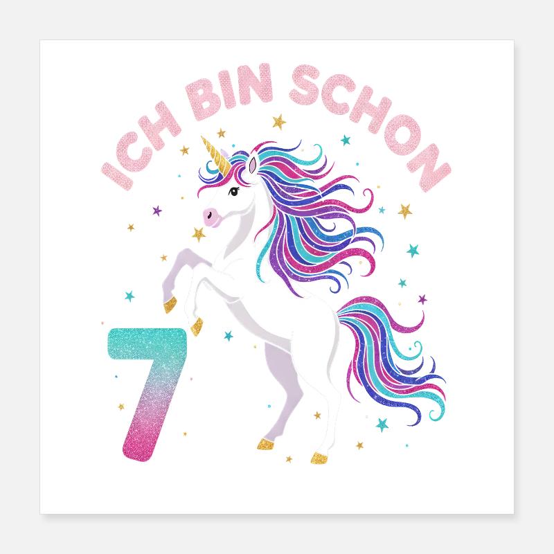 7. Geburtstag Einhorn Mädchen Ich bin schon 7 Poster 40x40 cm