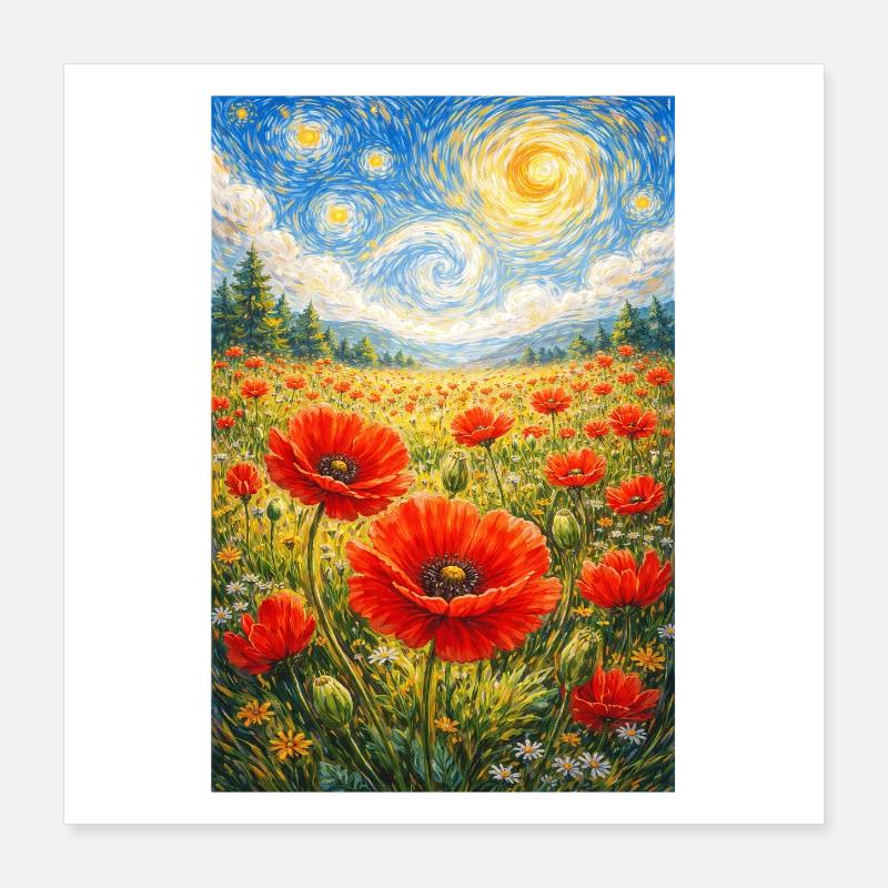 Nuit étoilée de coquelicot Poster 40 x 40 cm