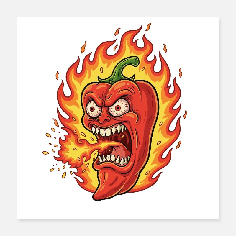 Flame Pepperoni Face En Colère Poster 40 x 40 cm