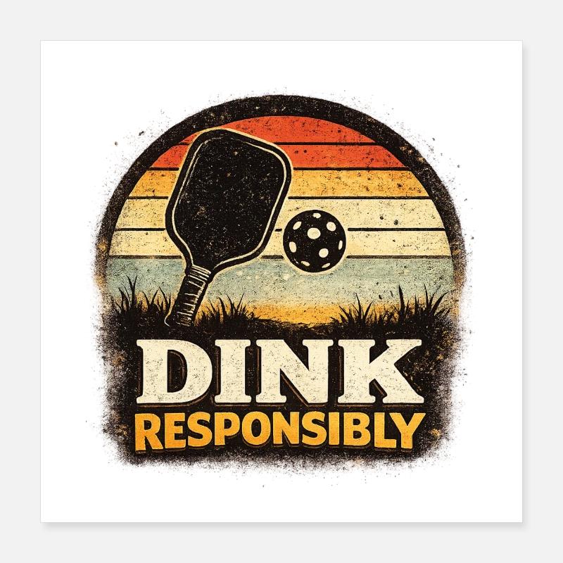 Dink Responsibly Retro Paddle Player Pickleball Poster 40x40 cm