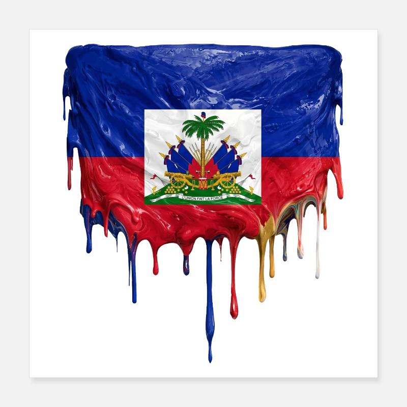 Haiti flag with flowing lacquer paint Poster 16" x 16" (40x40 cm)