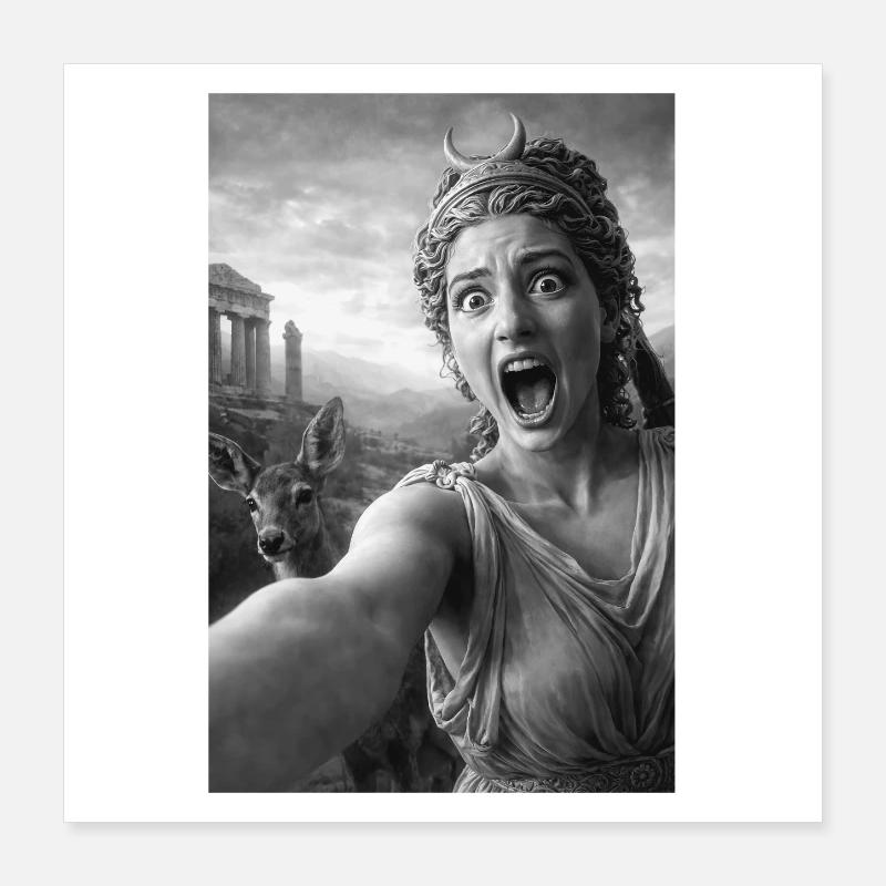 Artemis-Selfie mit einem Hirsch Poster 40x40 cm