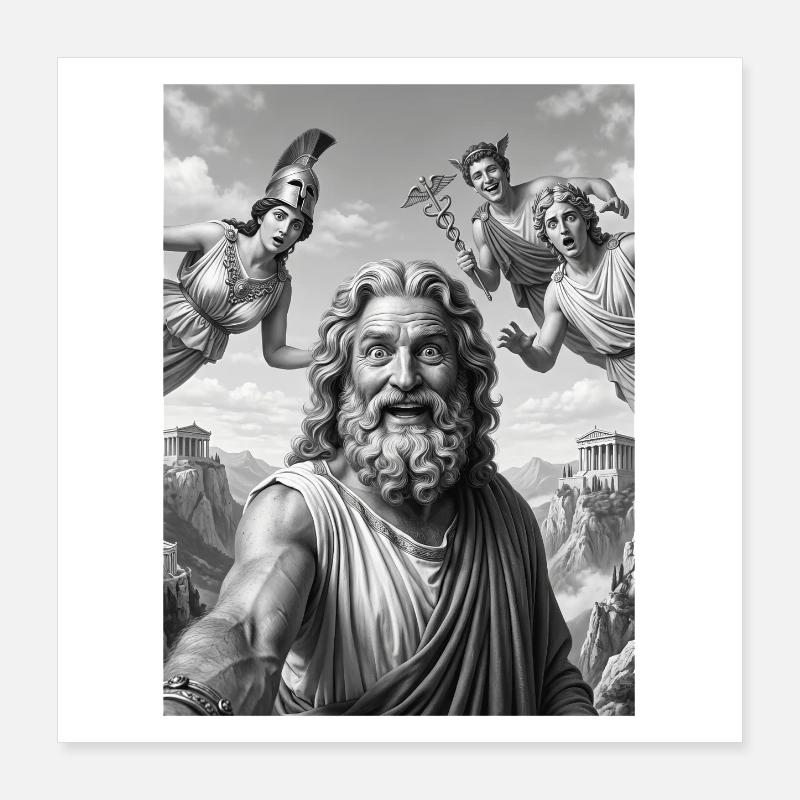 Zeus Selfie mit den Göttern Poster 40x40 cm