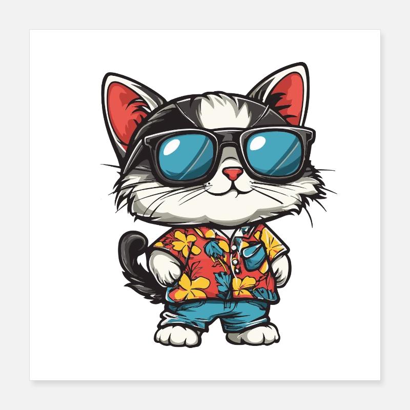 Vacances de la bande dessinée des chats Poster 40 x 40 cm