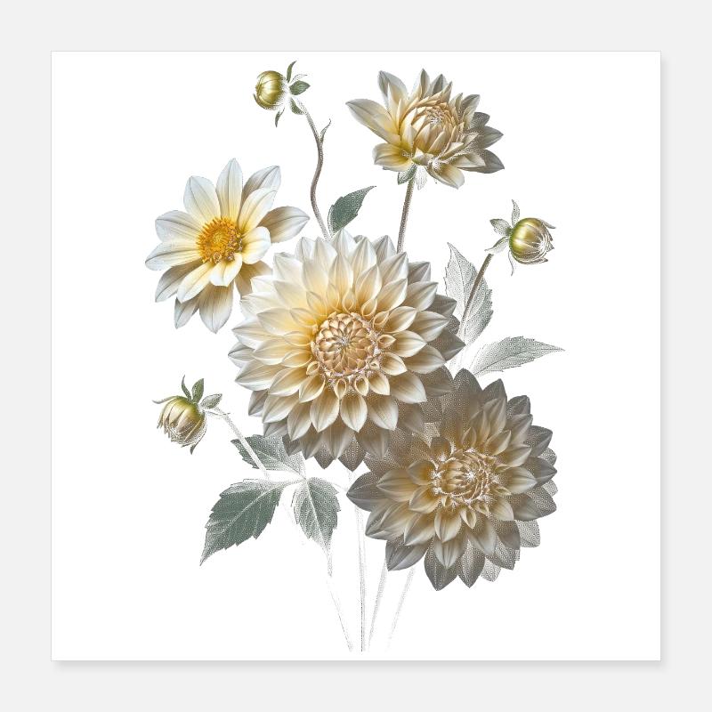 Dahlia Magic Cream Poster 16" x 16" (40x40 cm)