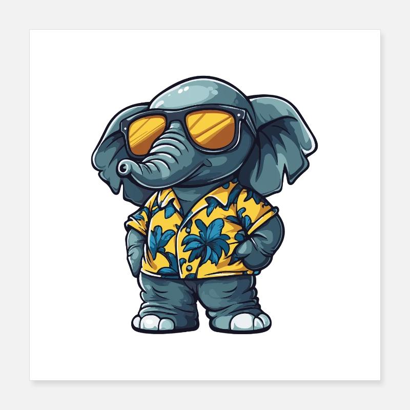 Elefant Comic Urlaub Poster 40x40 cm