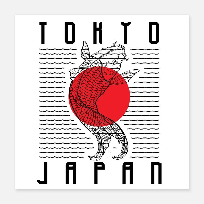 Art minimaliste de Red Rising Sun Koi Poster 40 x 40 cm