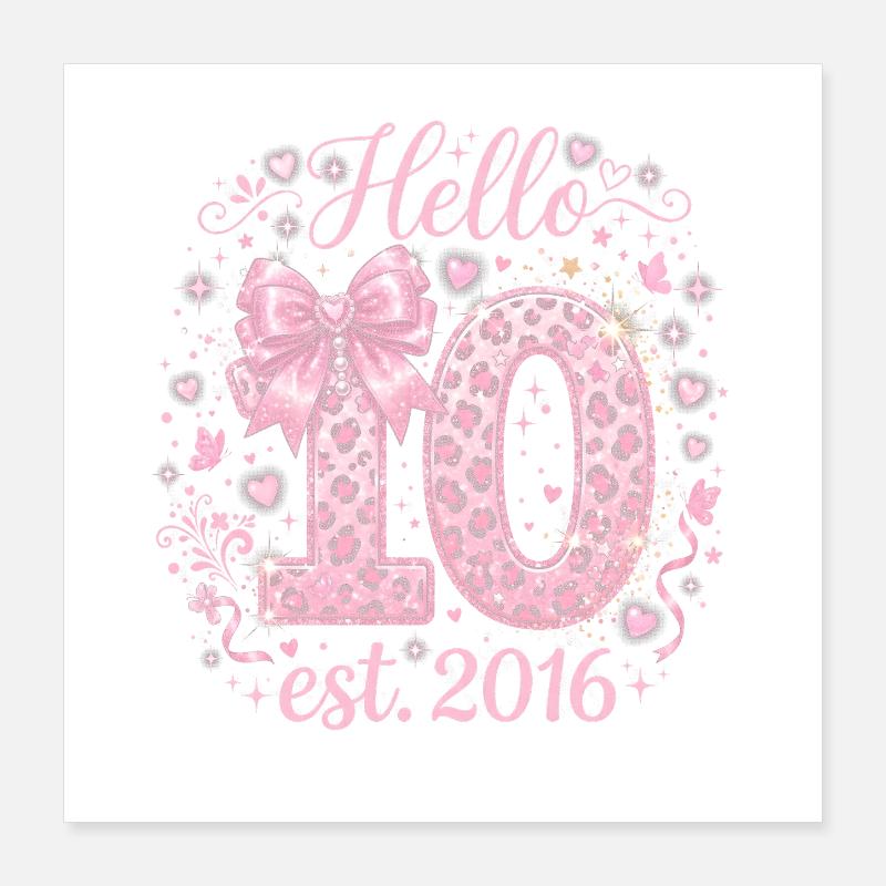 Hello 10. Geburtstag Leopard Pink Poster 40x40 cm