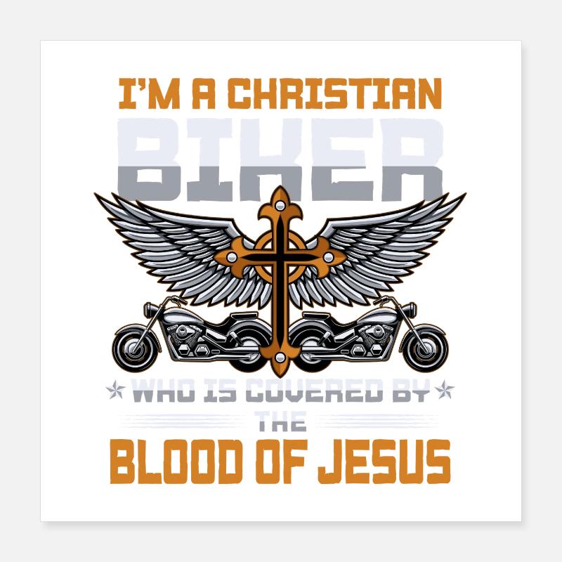 Biker chrétien couvert par Jesus Blood Design Poster 40 x 40 cm