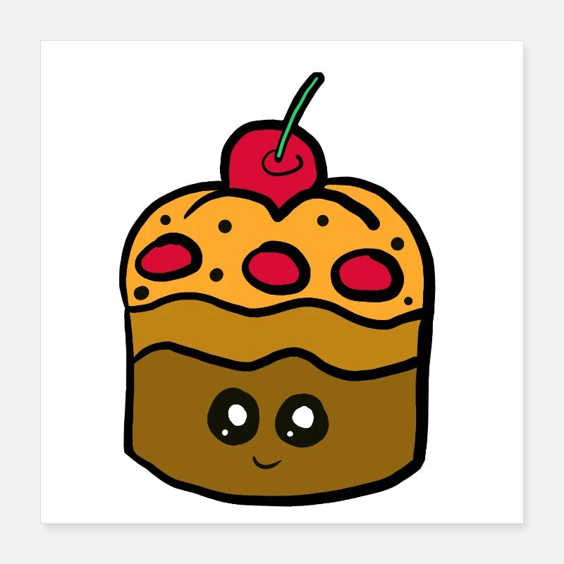 Kawaii Kuchen mit Kirsche Maffin Poster 40x40 cm
