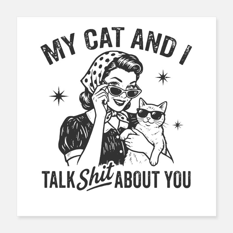 Katzengespräch im Retrostil Lästern Geschenk Poster 40x40 cm