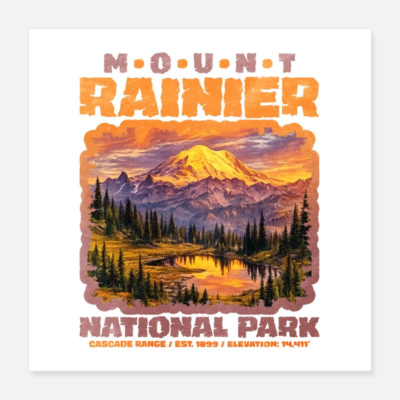 Mount Rainier National Park Panorama Poster 16" x 16" (40x40 cm)