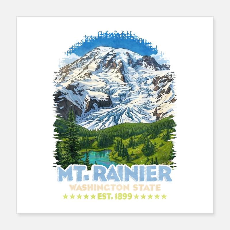 Mt Rainier Wasserfarben Landschaft Poster 40x40 cm