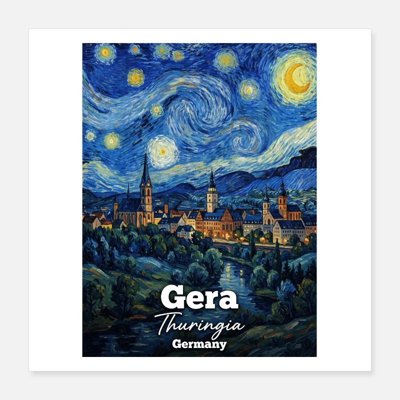 Gera Thuringia Germany Starry Night Poster 16" x 16" (40x40 cm)