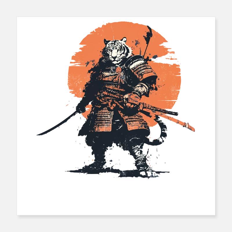 Tiger-Samurai in Ember Moon Poster 40x40 cm