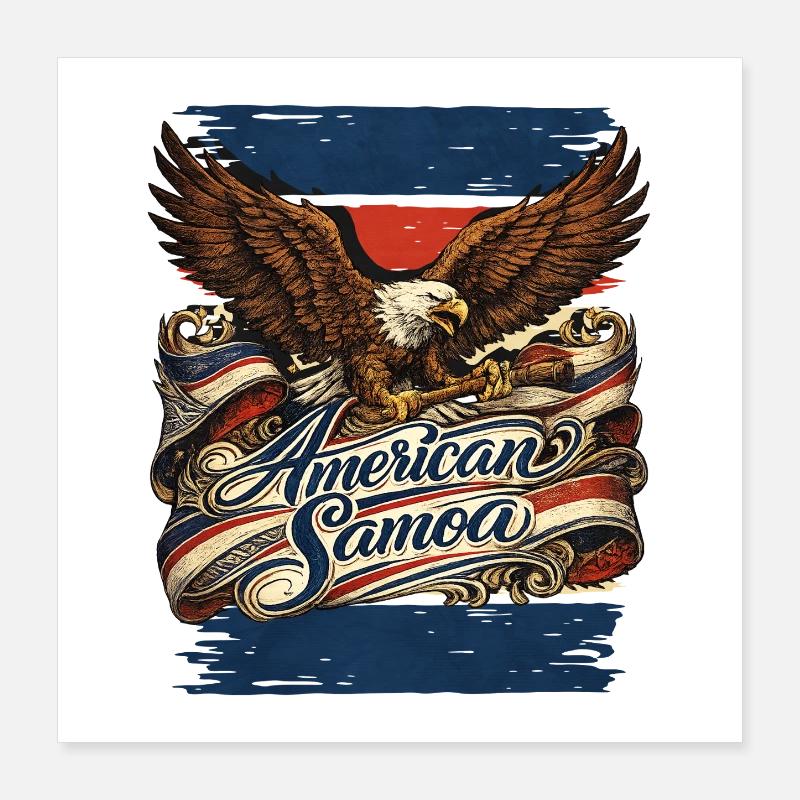 Eagle over flag ribbon American Samoa Poster 16" x 16" (40x40 cm)