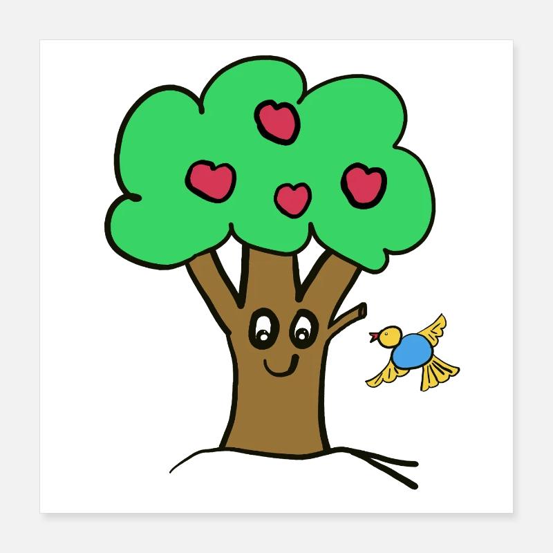 Pommier Arbre Oiseau de la nature Poster 40 x 40 cm